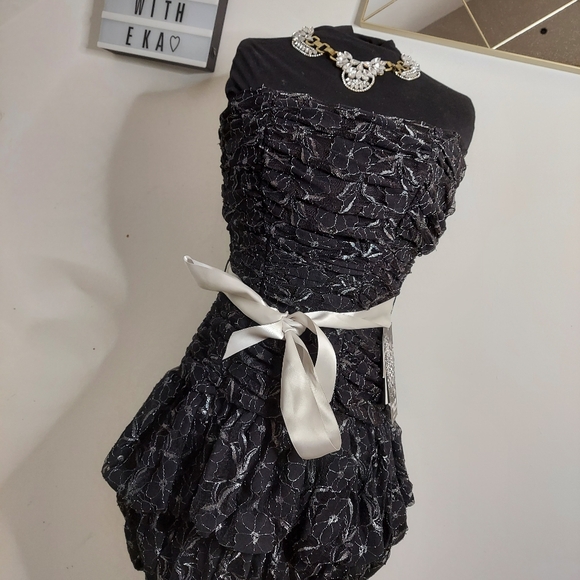 Black ruffle cocktail dress with silver accents - Picture 9 of 10